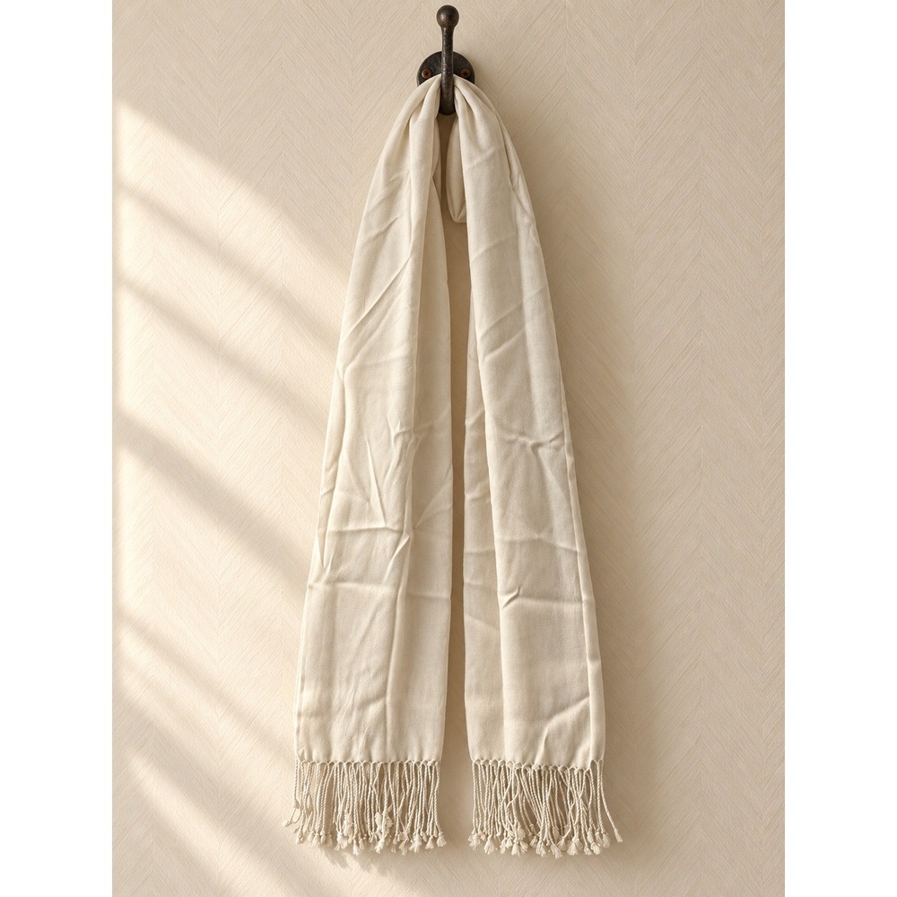 Jones New York Vintage Scarf Cream Viscose Pashmina Style Wrap Fringe Trim OS